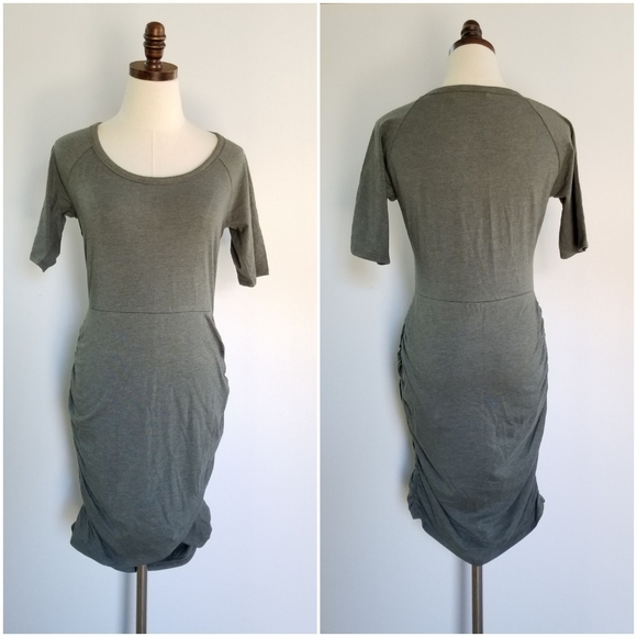 Athleta Olive Green Ruched Short Sleeve Dress, S - Picture 1 of 11